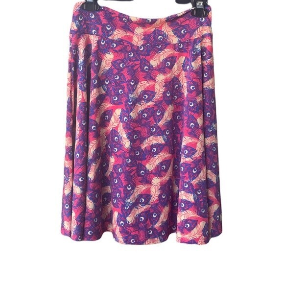 LuLaRoe Pink Feather Pattern Skirt Stretch Size L - Picture 1 of 4